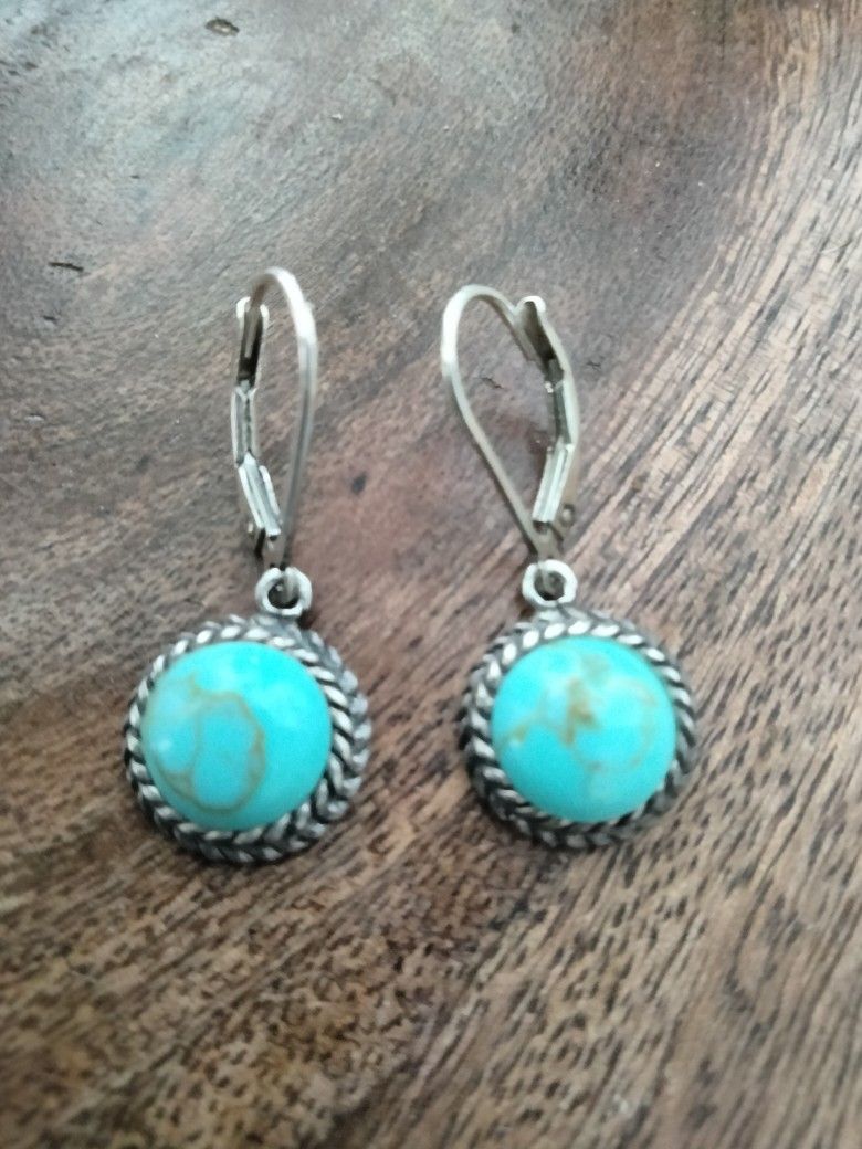 925 Sterling Silver Real Turquoise Stone Earrings