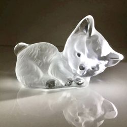 Adorable Viking Frosted Glass Kitten Bookend Paperweight