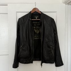 Men’s Armani Jeans Jacket in perforated black leather with zipper details - SZ 50 / M