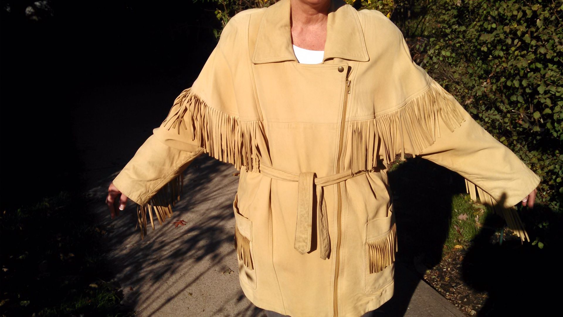 Buckskin fringed leather coat