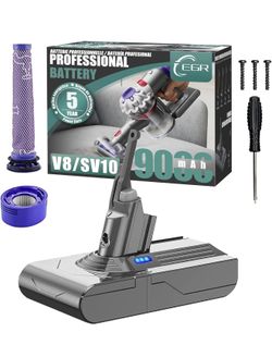 EGR Upgraded 9000mAh V8 Battery Replacement Compatible with Dyson V8 Animal Battery Replacement V8 Absolute/Motorhead/Fluffy SV10 Carbon Fiber Vacuum 