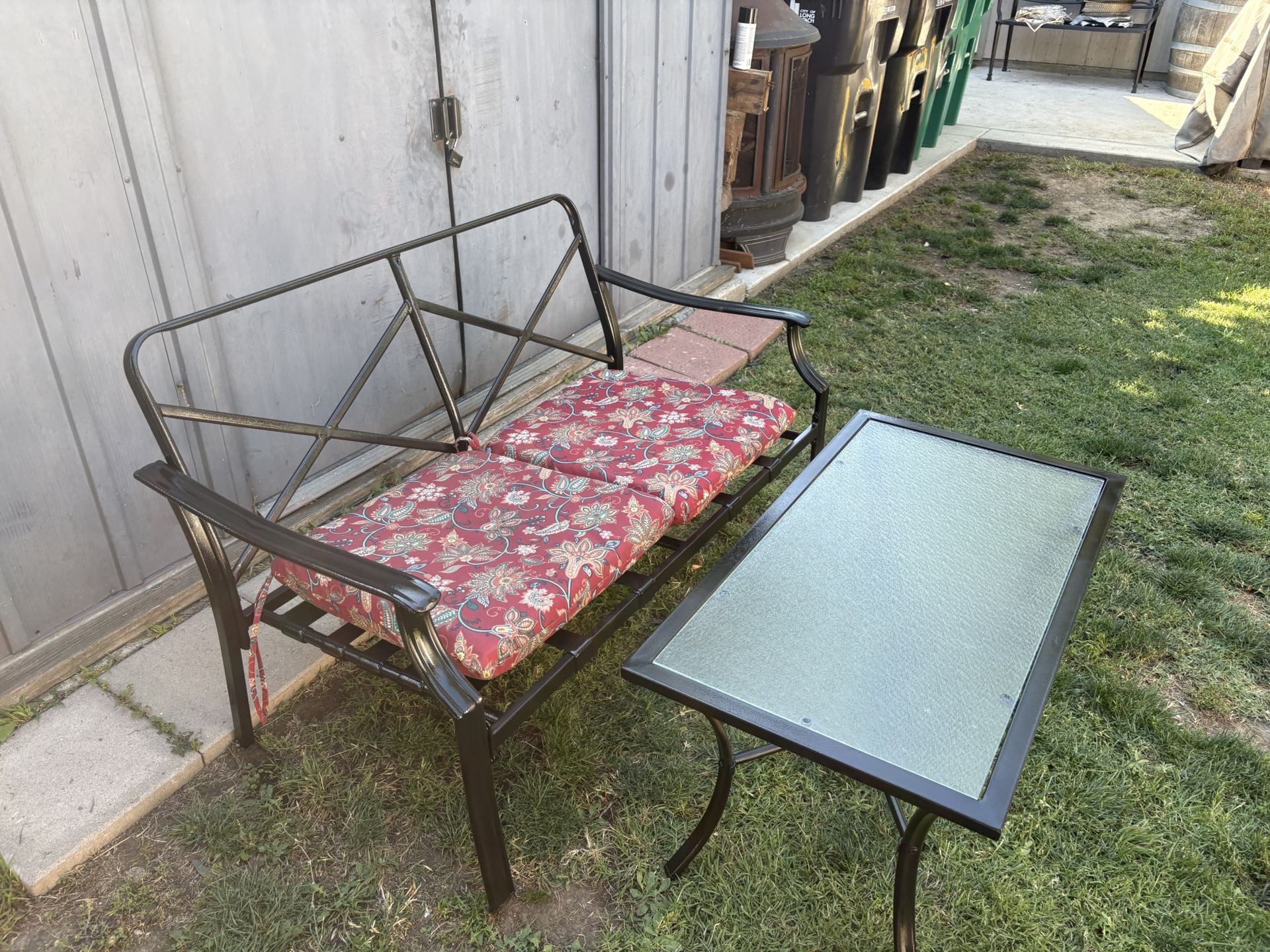 Metal Bench And Table And Cushions 