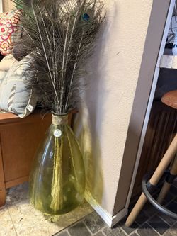 San Miguel Green Bulb Glass Vase Handmade in Spain