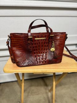 Brahmin Brown Croc-Embossed Leather Satchel