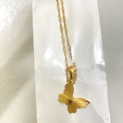 NEW Gold Butterfly Necklace Stainless Steel 