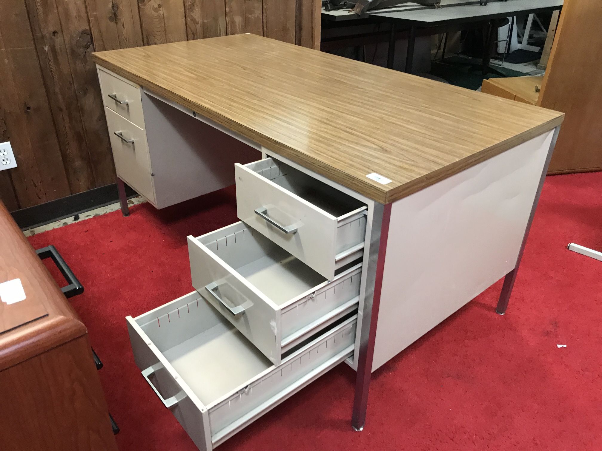Metal desk With wooden Top. 5 Ft X  30” 3. Double pedestal. Nuce Just $150
