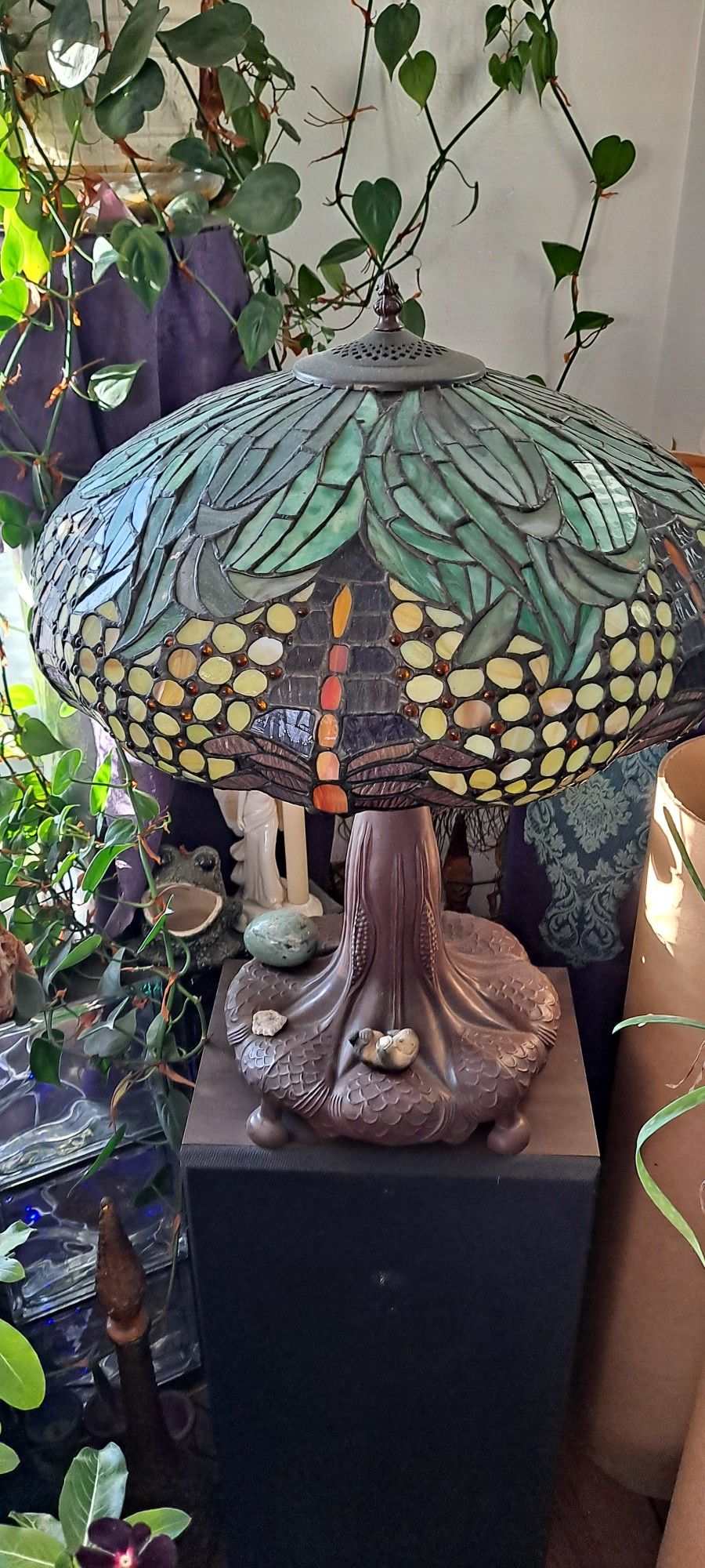 Pineapple Dragonfly Tiffany Style Stained Glass Lamp