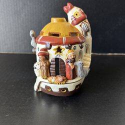 Mexican Folk Art Nativity Candle Holder Pottery