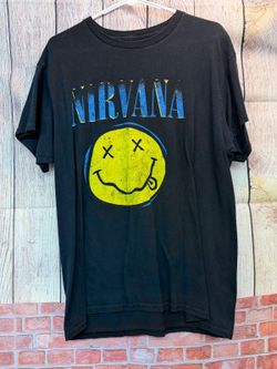Nirvana Black Short Sleeve T-Shirt with Yellow Smiley Graphic