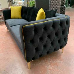 Jasmine Black Velvet Sofa & Loveseat ♥️ Couch ♥️ Living Room Set 2019