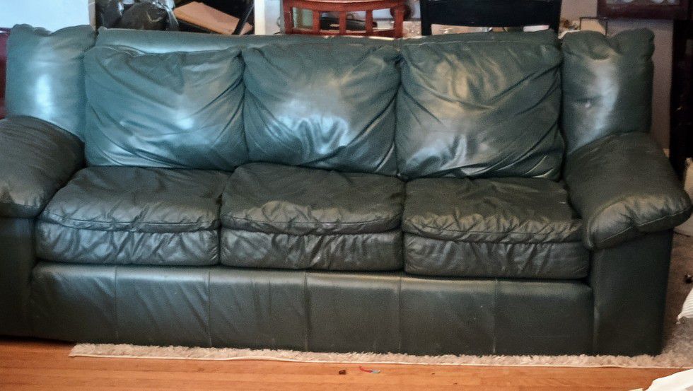 Greenish Blue Faux Leather Sofa 