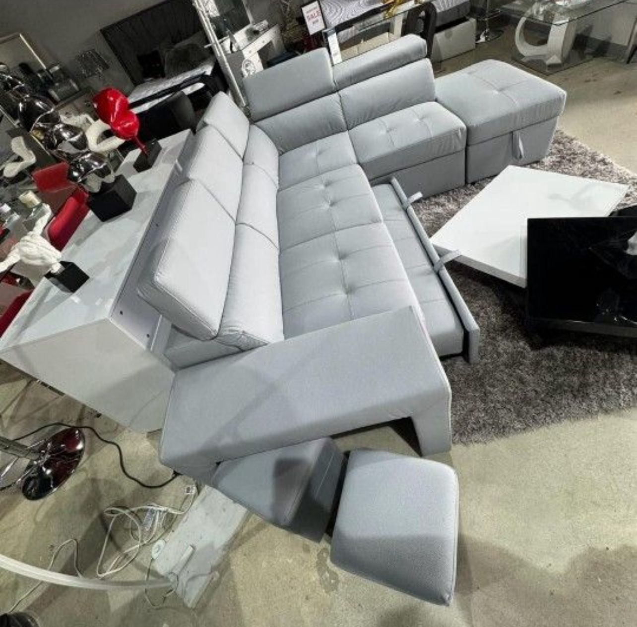 Sleeper Sectional Sofa Pull Out Gray Leather New in box 1399