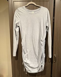 Pink faux Acid Washed Long Sleeve Ruffle Side DRESS (M)