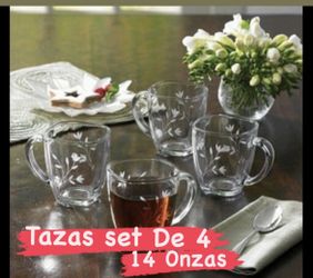 Juego De Tazas De Cristal Para Café, 4 Unidades, Con Platillo Daisy
