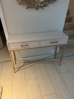 Console Table with Two Drawers Gold Frame