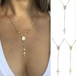 Beautiful Rosary Necklace Cross 3 Colors 
