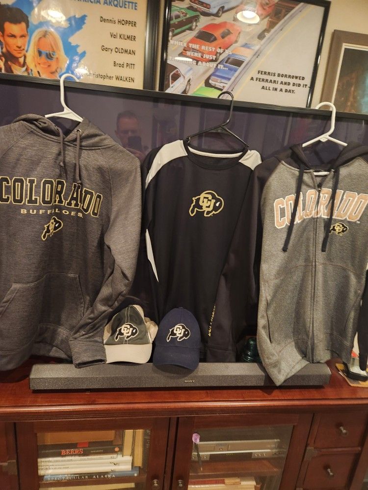 Three Men's Medium Hoodies And Shirts CU Buffs University Of Colorado And Two Hats
