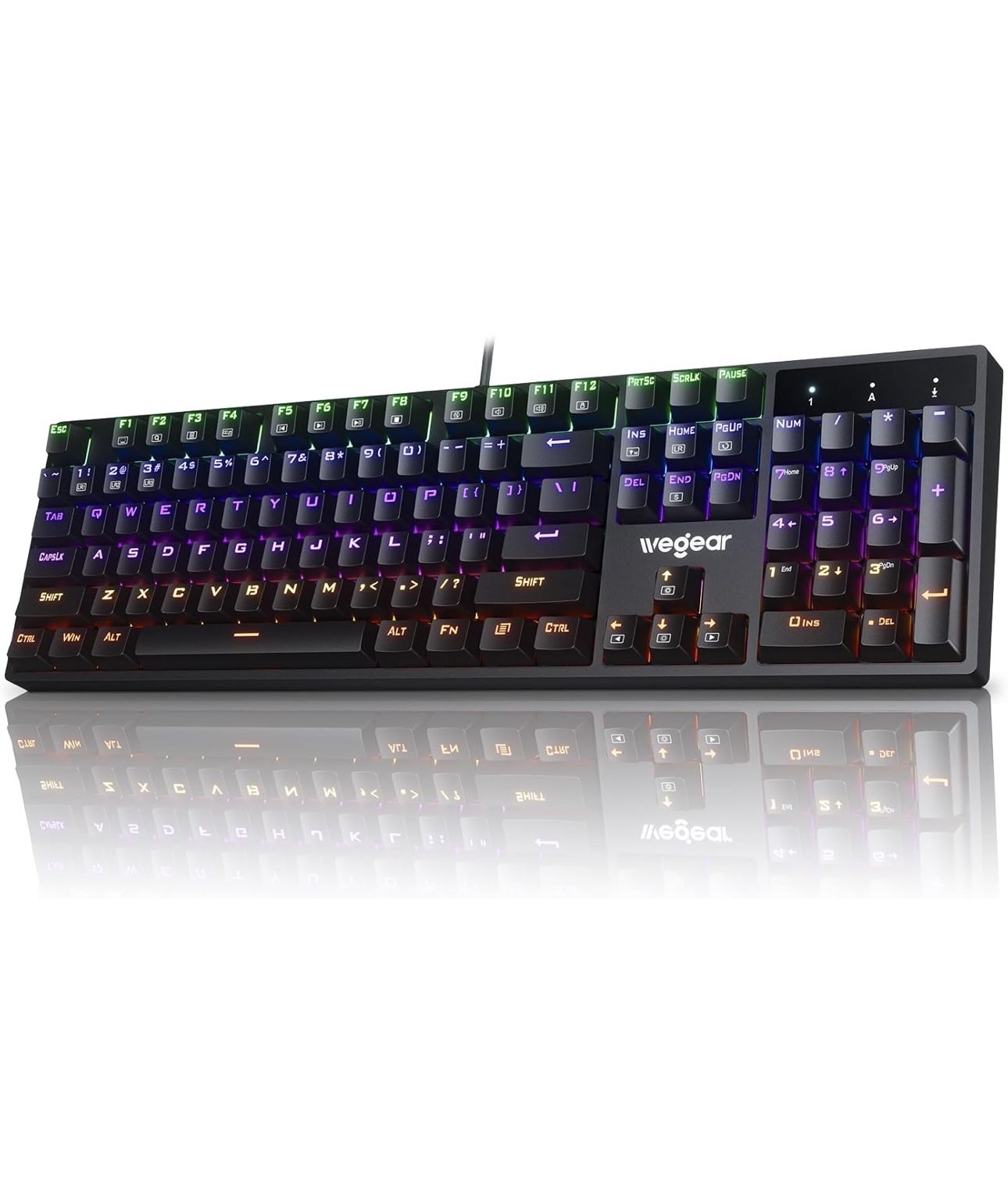 Teclado mecánico RGB para juegos, interruptor azul, 104 teclas de tamaño completo con 11 modos retro