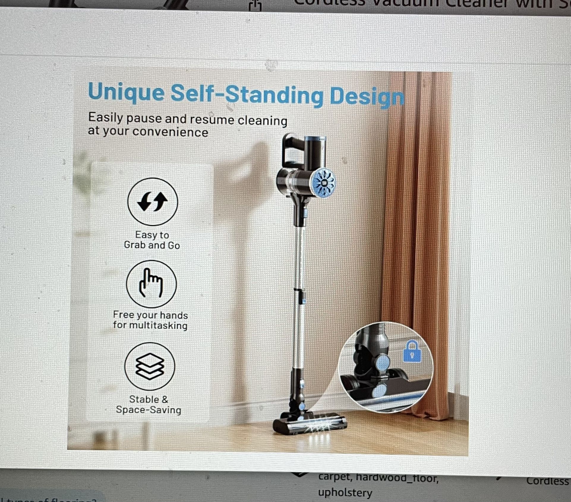 Self Standing Stick Vacuum Cordless Pet Carpet Hardwood 