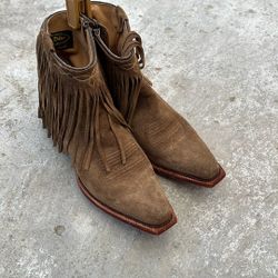 J.B. Dillon Tan Leather Suede Fringe Western Ankle Boots Women 6.5B Cowgirl