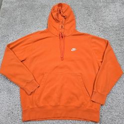 Nike Sportswear Club Fleece Hoodie Mens L Orange Swoosh Spellout Athleisure READ

