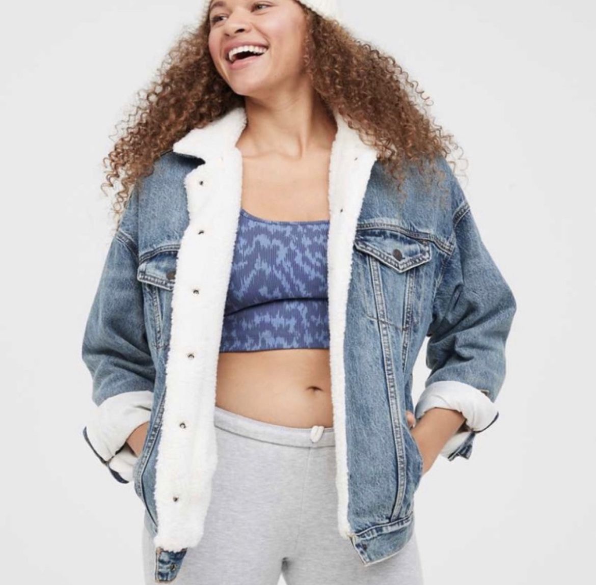 Aerie OFFLINE Oversized Sherpa Lined Trucker Jean Jacket