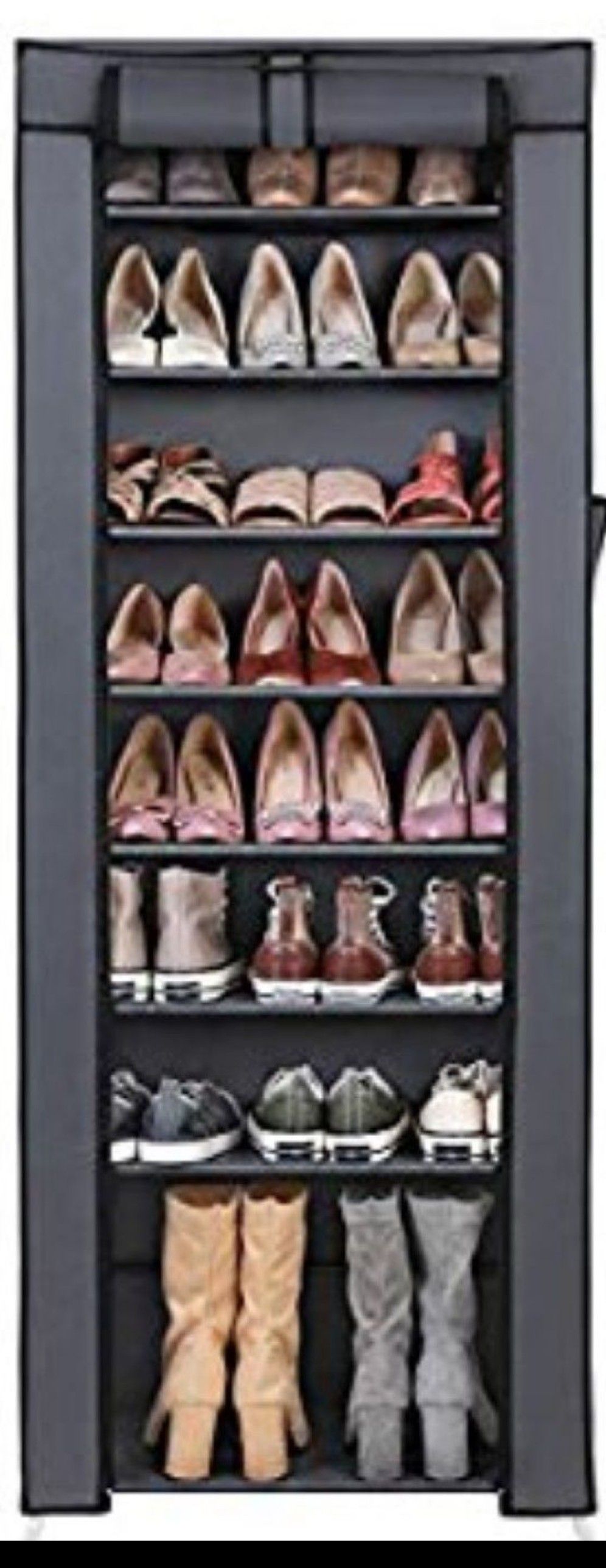 shoe rack of ten levels for the closet with lid. Organizer to store shoes (size22.8 in x 11 in x 63 in.) Gray