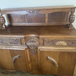 Antique Oak Sideboard - 1930s Art Deco Buffet / Coffee Bar