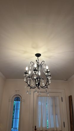 Vintage-Style Black Wrought Iron Crystal Chandelier – 6 Light