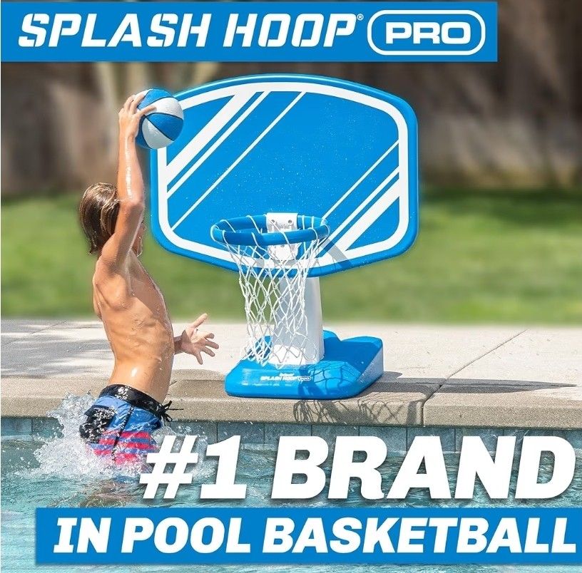 GoSports Splash Hoop Swimming Pool Basketball Game, Includes Poolside Water Basketball Hoop, 2 Balls and Pump
