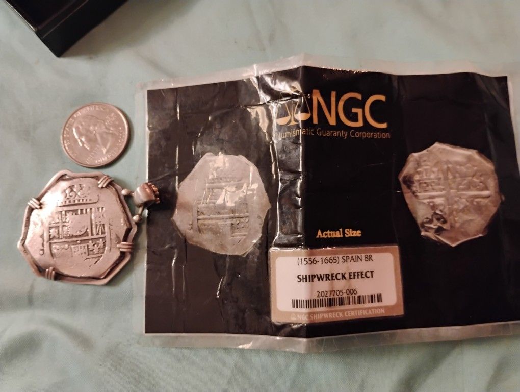 NGC Ship Wreck Effect Spain 8R 1(contact info removed) Coin Medallion Relic Certified Necklace Pendant