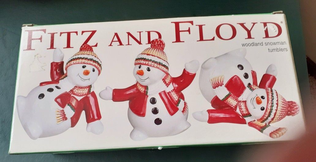 New Fitz&Floyd Woodland Snowmen Tumblers