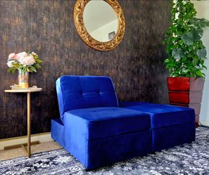 Blue velvet convertible chair bed