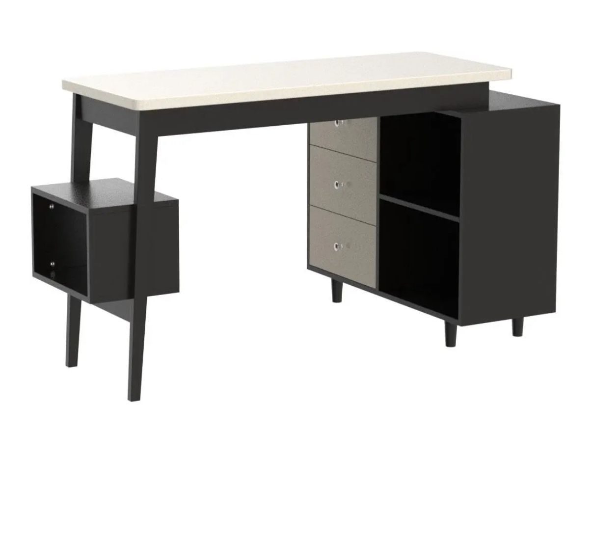 L-shaped Desk With Cabinet And Drawers - Black And Grey