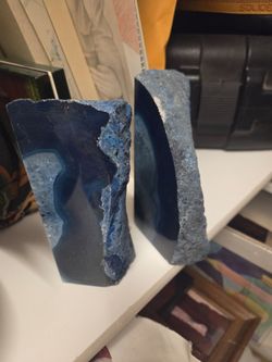Blue Agate Geode Bookend Set