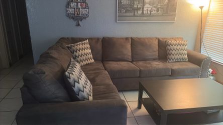 Gray velvet couch