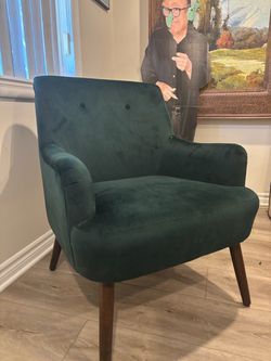 Green Velvet Mid-Century Accent Chair
