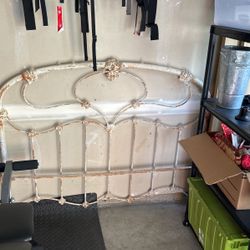 Vintage Headboard, Whitewashed Wrought Iron, Double