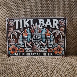 TIKI BAR METAL SIGN.  12" X 8".  NEW.  PICKUP ONLY 