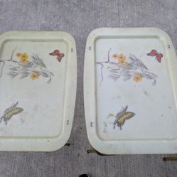 Vintage Set Of 4 Butterfly TV Trays + Rolling Rack Quaker Industries 
