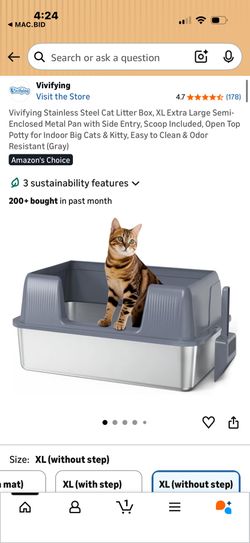 Vivifying Stainless Steel Cat Litter Box, XL Extra Large Semi-Enclosed Metal Pan with Side Entry Open Top