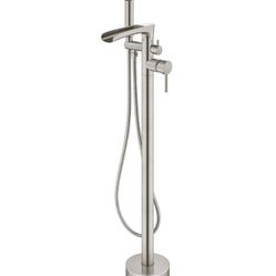 Freestanding Bathtub Faucet, Floor Mount Tub Faucet Brushed Nickel High Flow Tub Filler, Mixer Taps