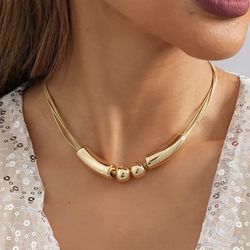 New Solid Color Alloy Gold Plated Layered Necklace 
