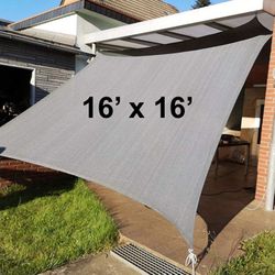 (New) $40 Large Square 16x16 FT Sun Shade Sail Outdoor Canopy Cover with Rope