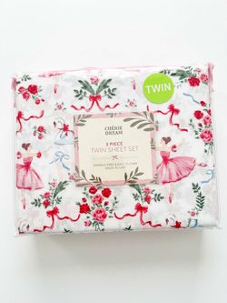NEW Twin Sheet Set 3pc Pink Ballerina Swan Rose Shabby Chic Coquett