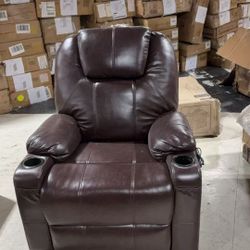 MEETWARM Electric Reclining Lift Chair for Seniors with Heated Vibration Massage, Faux Leather Reclining Chair with 2 Remote Controls, USB Ports, Cup 