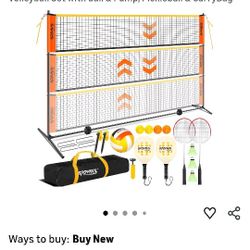 3-in-1 Adjustable Height Volleyball Badminton Pickleball Net Set - Portable Badminton Net Set for Backyards