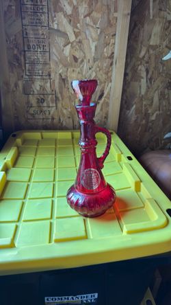 Vintage Jim Beam Ruby Red Glass Decanter Kentucky Bourbon Whiskey
