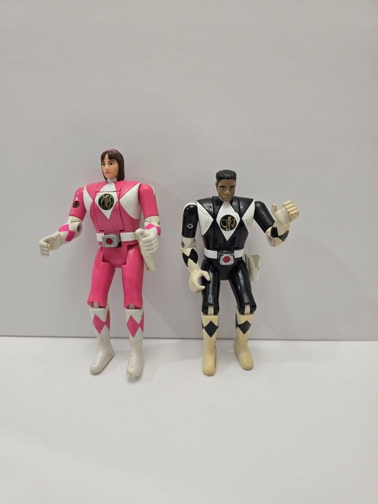 Vintage Bandai Mighty Morphin Power Rangers Auto Morphing- Pink and Black Figurines