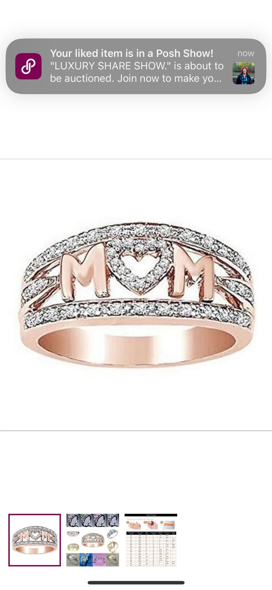 Rose Gold Diamond MOM Heart Mothers Day Ring